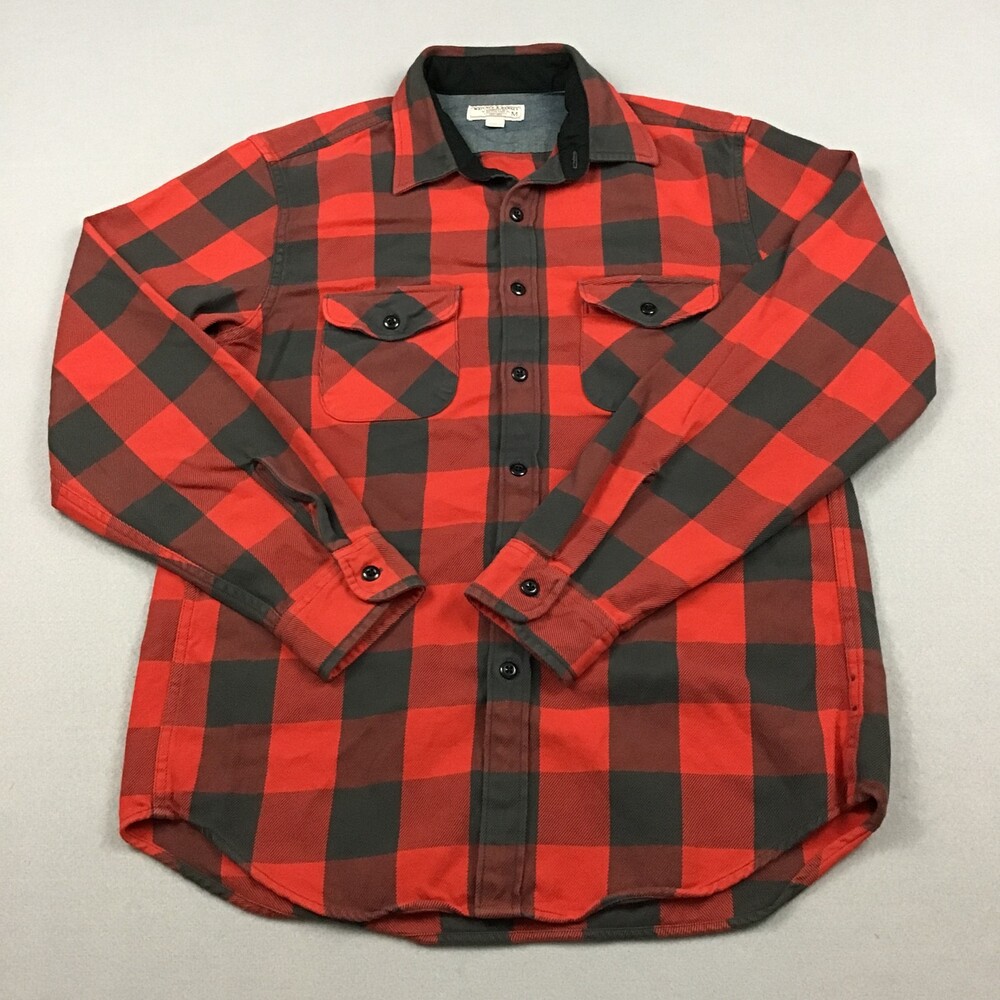 Wallace & Barnes Shirt Men Medium Red Plaid Long Sleeve Button Up Flap Pockets M